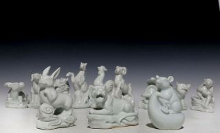A Set Of Rare Chinese 12 Animals Zodiacs White Glaze Porcelain Statues 069GD 3