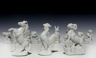 A Set Of Rare Chinese 12 Animals Zodiacs White Glaze Porcelain Statues 069GD 4