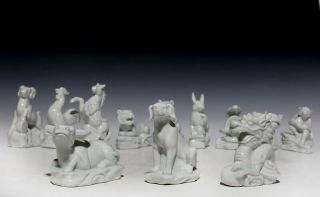 A Set Of Rare Chinese 12 Animals Zodiacs White Glaze Porcelain Statues 069GD 5