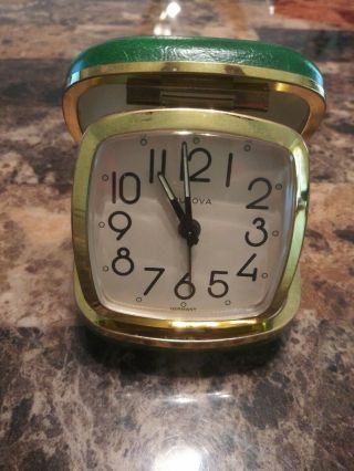 Vintage Bulova Travel Alarm Clock Green Case