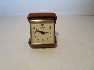 Vintage Westclox Travel Alarm Clock Wind Up Folding Hard Case Glow Hands