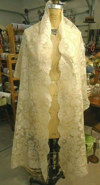 Large Silk Antique Re - Embroidered Machine Lace Scarf /shawl /runner 83 " X 22 " -