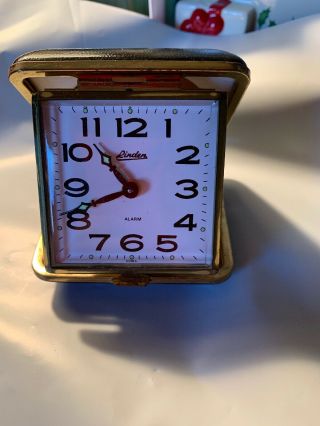 Vintage Linden Wind - Up Travel Alarm Clock With Leather Box