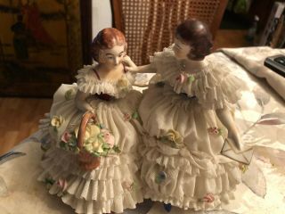 Vintage/ Antique Dresden Porcelain Lace Figurines Volkstedt