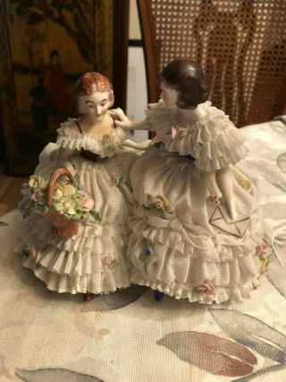Vintage/ Antique DRESDEN Porcelain LACE Figurines VOLKSTEDT 3