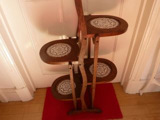 Vintage Wooden Hand Made Cake Stand Foldable Plate Lace Plant Pedestal Wood O