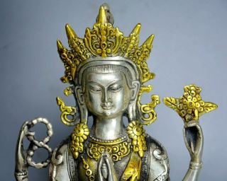 Collect Antique Tibet Silver Gilding Carve Thousand - Hand Buddha Precious Statue 2