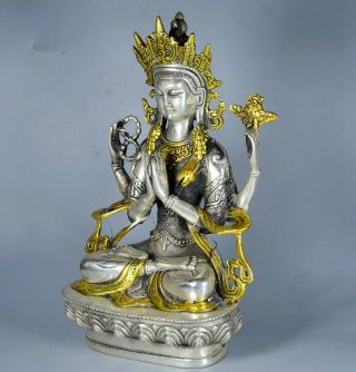 Collect Antique Tibet Silver Gilding Carve Thousand - Hand Buddha Precious Statue 3