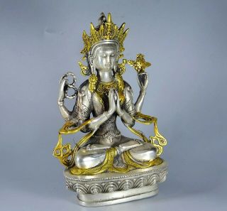 Collect Antique Tibet Silver Gilding Carve Thousand - Hand Buddha Precious Statue 4