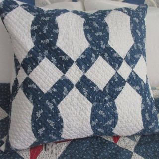 Large Rich Indigo Blue Antique C1880 Farmhouse Quilt Pillow 20x21