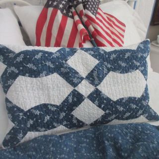 Rich Indigo Blue Antique C1880 Farmhouse Quilt Pillow 12x20 " Lumbar