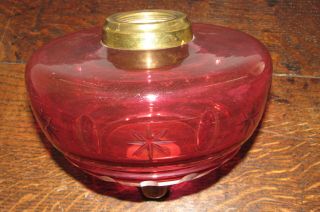 Victorian Ruby Cranberry Art Nouveau Cut Glass Oil Lamp Font Bowl