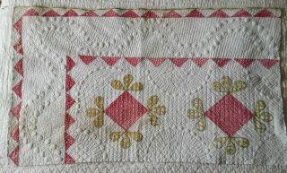 Antique App Red & Green Cutter Quilt Pc With Trapunto - 26.  5 In X 43 In (7025)