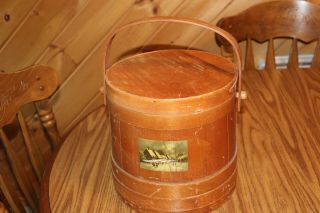 Antique 10 1/2 " Firkin Lidded W/wood Handle - Bentwood Bands - - Early Photo