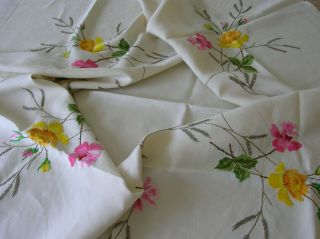 Vintage Hand Embroidered Linen Table Cloth Lovely