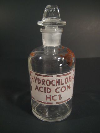 Pyrex Vintage Hydrochloric Acid Hcl Laboratory Apothecary Bottle W/stopper