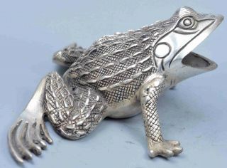 Collectable Noble Souvenir Old Handwork Miao Silver Carve Big Mouth Frog Statue 3