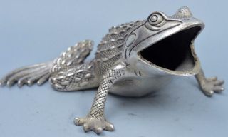 Collectable Noble Souvenir Old Handwork Miao Silver Carve Big Mouth Frog Statue 4