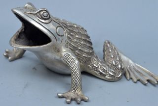 Collectable Noble Souvenir Old Handwork Miao Silver Carve Big Mouth Frog Statue 5