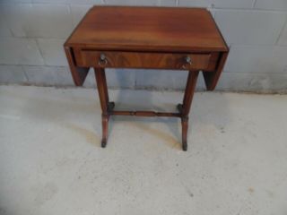 Antique Mahogany Drop Leaf End Table 1 Drawer Stand