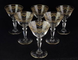 Six St.  Louis Crystal Beethoven Liquor Cocktails 851 Etched Frosted Band Gold