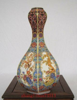 240mm Handmade Painting Cloisonne Porcelain Vase Flower Bird Yongzheng Mark Deco