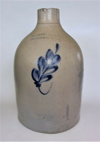 Fulper Bros. ,  Flemington,  Nj Cobalt Decorated Salt Glazed Stoneware Jug W Handle
