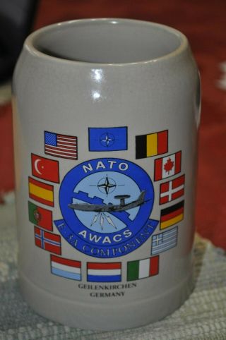 Usaf Nato Awacs E - 3.  5l Beer Mug Patch Geilenkirchen Germany Usafe E - 3a