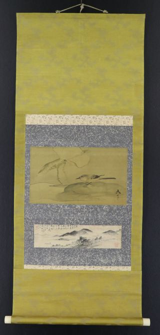 JAPANESE HANGING SCROLL ART Painting Bird and Flower Sansui Landscape E7537 2