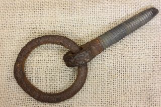 Old Horse Tie Hitching Post 2 3/8” Ring Spike Vintage Wrought Iron Barn Find