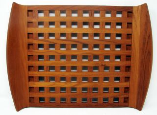 Vintage Dansk Jhq Lattice Serving Tray Trivet Teak Wood Mid - Century Modern Mcm