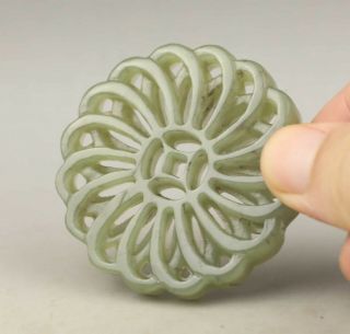Chinese Old Natural Hetian Jade Hand - Carved Flower Pendant 2.  1 Inch
