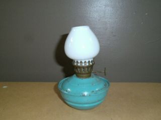 Vintage Green Enamel Kelly / Pixie / Nursery Oil Lamp Lantern With Weighted Base