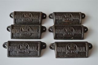 6 Vintage Cast Iron Royal Mail Gpo Drawer Pull Handles Chest Post Office Gpo