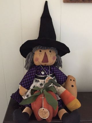Primitive Folk Art Raggedy Ann Doll Winnie The Witch 3d Pumpkin