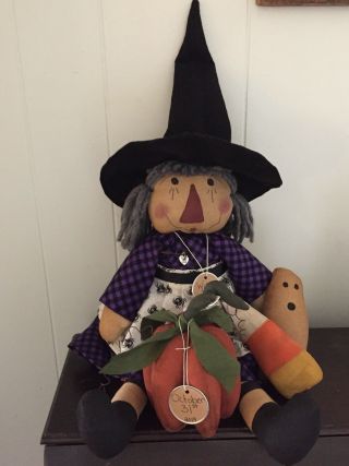 Primitive Folk Art Raggedy Ann Doll Winnie The Witch 3D Pumpkin 4