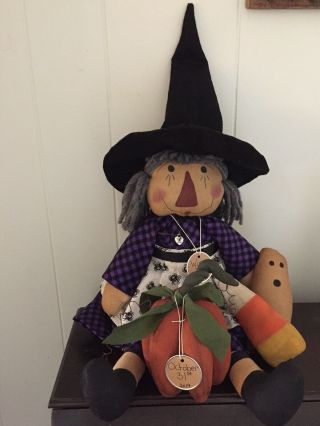 Primitive Folk Art Raggedy Ann Doll Winnie The Witch 3D Pumpkin 5