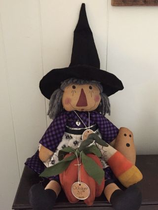 Primitive Folk Art Raggedy Ann Doll Winnie The Witch 3D Pumpkin 6