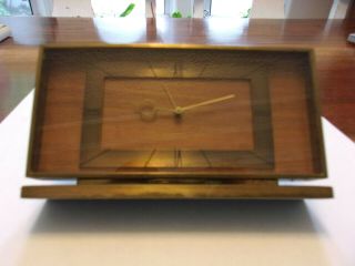 Vintage Swiza Sheffield 8 Day Alarm Clock Swiss Mid Century Look Wood & Brass