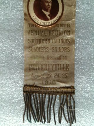 1916 PICKNEYVILLE ILLINOIS 98th ILLINOIS INFANTRY GAR CIVIL WAR VETERAN RIBBON. 3