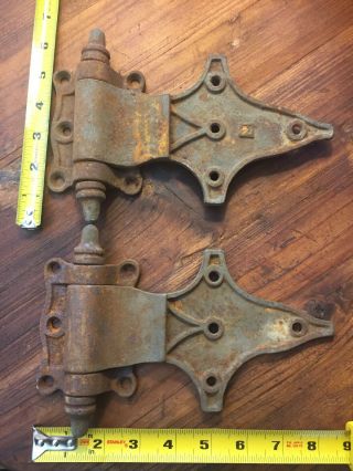 2 Heavy Duty Industrial Door Hinges Steampunk Cast Iron Ornate 1906 9”x6”