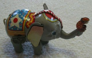 Japan Tin Metal Wind - Up Elephant With Monkey Great 1960 