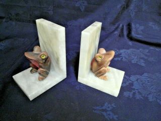 Lovely Vintage Art Deco Onyx Frog Bookends.