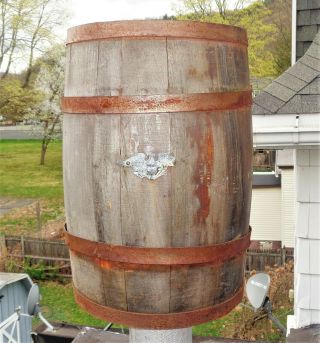 Vintage Primitive Wood Wooden Barrel Metal Bands 17 " Tall 11 "