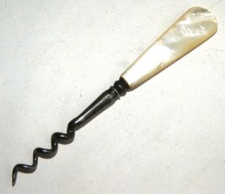 Antique Small Medicine Bottle Or Perfume Bottle Corkscrew Mother Of Pear Handle