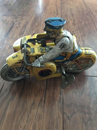 1950’s Marx Tin Toys Wind - Up Police Motorcycle W/sidecar And Siren