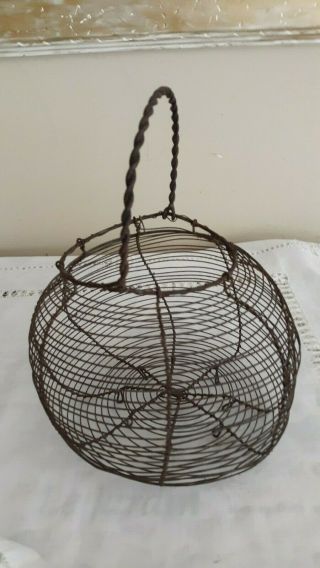 ANTIQUE PRIMITIVE EARLY 1900 ' S OLD TWISTED WIRE EGG Vegetable Gathering BASKET 2