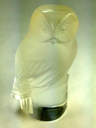 Lovely Owl Frosted And Clear Crystal Lalique France Paperweight