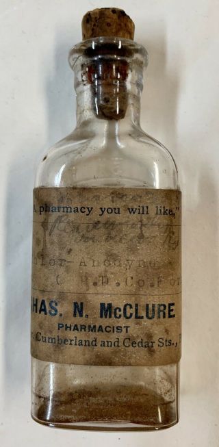 Antique Drug Store Bottle Chas.  N Mcclure Pharmacist Philadelphia