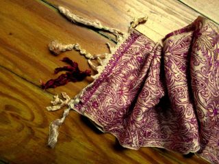 1800s ANTIQUE VICTORIAN PAPER THIN SOFT SILK PAISLEY RIBBON SASH TASSELS FRAG 5